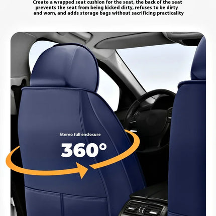 Housse de Siège de Voiture 5 Places – Nouveau Support Lombaire Fixe – Cuir Nappa Soie Glacée – Universel Quatre Saisons – Adapté à la Plupart des Voitures – Mousse PE Rembourrée