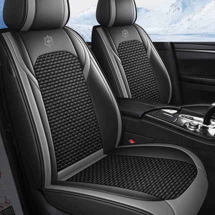 Housses de Siège de Voiture 5 Places Premium – Cuir PU – Tissu en Soie Glacée – Couverture Complète – Appui-Tête Fendu – Antidérapant – Durable – Ajustement Universel – 95% des Voitures