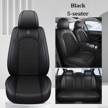 Housses de Siège de Voiture 5 Places Premium – Cuir PU – Tissu en Soie Glacée – Couverture Complète – Appui-Tête Fendu – Antidérapant – Durable – Ajustement Universel – 95% des Voitures