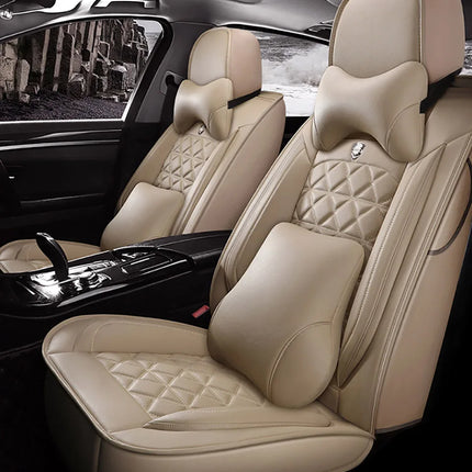 Housse de Siège de Voiture 5 Places Universelle – Pour la Plupart des Sièges de Voiture – Éponge et Cuir Artificiel – Rembourrage Mousse à Mémoire de Forme – Imperméable – Toutes Saisons – Rangement et Organisation – Protection Complète