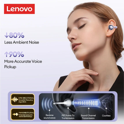 Casque Bluetooth Lenovo Pro LE3  : Réduction de Bruit Active, 25h d'Autonomie, Écouteurs Sport Clip Ear (IPX4, Bluetooth 6.0) - Gris/Violet/Beige/Rose
