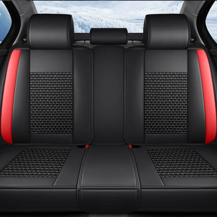 Housses de Siège de Voiture 5 Places Premium – Cuir PU – Tissu en Soie Glacée – Couverture Complète – Appui-Tête Fendu – Antidérapant – Durable – Ajustement Universel – 95% des Voitures
