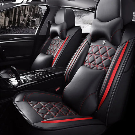 Housse de Siège de Voiture 5 Places Universelle – Pour la Plupart des Sièges de Voiture – Éponge et Cuir Artificiel – Rembourrage Mousse à Mémoire de Forme – Imperméable – Toutes Saisons – Rangement et Organisation – Protection Complète