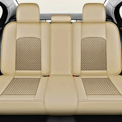 Housse de Siège de Voiture 5 Places – Nouveau Support Lombaire Fixe – Cuir Nappa Soie Glacée – Universel Quatre Saisons – Adapté à la Plupart des Voitures – Mousse PE Rembourrée