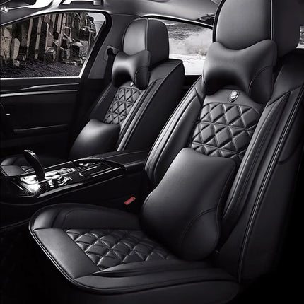 Housse de Siège de Voiture 5 Places Universelle – Pour la Plupart des Sièges de Voiture – Éponge et Cuir Artificiel – Rembourrage Mousse à Mémoire de Forme – Imperméable – Toutes Saisons – Rangement et Organisation – Protection Complète