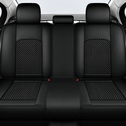 Housse de Siège de Voiture 5 Places – Nouveau Support Lombaire Fixe – Cuir Nappa Soie Glacée – Universel Quatre Saisons – Adapté à la Plupart des Voitures – Mousse PE Rembourrée