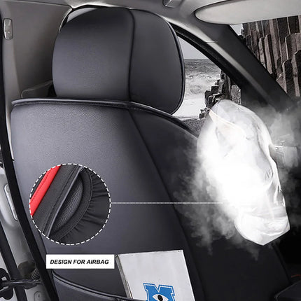 Housse de Siège de Voiture 5 Places Universelle – Pour la Plupart des Sièges de Voiture – Éponge et Cuir Artificiel – Rembourrage Mousse à Mémoire de Forme – Imperméable – Toutes Saisons – Rangement et Organisation – Protection Complète
