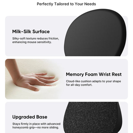 Tapis de Souris Ergonomique avec Repose-Poignet – Noir avec Support de Poignet – Base Dure Antidérapante – Mousse à Mémoire de Forme – Surface Tissu Lisse – Portable pour Bureau / Maison – Caoutchouc Durable