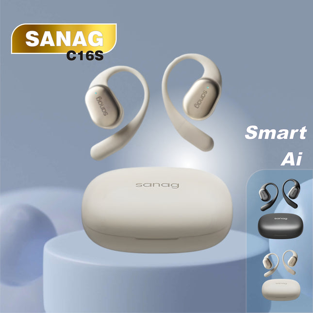Écouteurs Open Ear Sanag C16S Conduction Osseuse - Bluetooth 5.4, 56h Autonomie, HiFi, IPX7, Confort Léger pour Sport et Bureau
