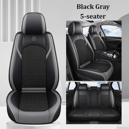 Housses de Siège de Voiture 5 Places Premium – Cuir PU – Tissu en Soie Glacée – Couverture Complète – Appui-Tête Fendu – Antidérapant – Durable – Ajustement Universel – 95% des Voitures
