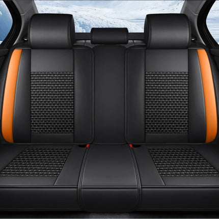 Housses de Siège de Voiture 5 Places Premium – Cuir PU – Tissu en Soie Glacée – Couverture Complète – Appui-Tête Fendu – Antidérapant – Durable – Ajustement Universel – 95% des Voitures