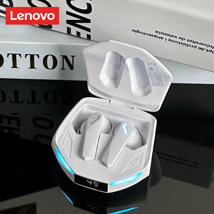 Lenovo Pro XT – Écouteurs Bluetooth 5.4 Gaming à Faible Latence, Affichage LED, Mode Double Jeu/Musique, IPX4 (Noir/Blanc/Gris)