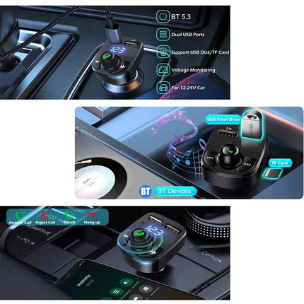 Émetteur FM Bluetooth 5.0 Voiture - Double USB 3.1A - Charge Rapide - Affichage Numérique - Kit Mains-Libres