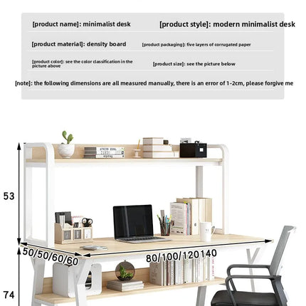 Bureau d’Ordinateur Multifonctionnel pour Chambre à Coucher – Simple et Élégant – Avec Bibliothèque Intégrée et Bureau d’Écriture – Style Modern Minimalism – Bois Durable – Poids 25 kg – Idéal pour Étude, Maison, Bureau