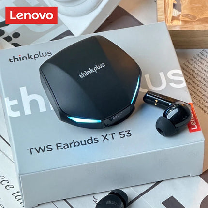 Lenovo Pro XT – Écouteurs Bluetooth 5.4 Gaming à Faible Latence, Affichage LED, Mode Double Jeu/Musique, IPX4 (Noir/Blanc/Gris)