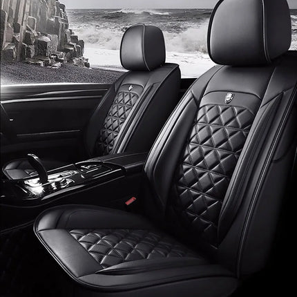 Housse de Siège de Voiture 5 Places Universelle – Pour la Plupart des Sièges de Voiture – Éponge et Cuir Artificiel – Rembourrage Mousse à Mémoire de Forme – Imperméable – Toutes Saisons – Rangement et Organisation – Protection Complète
