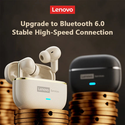 Lenovo Pro LE2 TWS – Écouteurs Bluetooth 6.0 Cuir, Réduction de Bruit ENC, 36h Autonomie, 38ms Latence pour Jeu