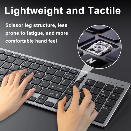 Clavier Sans Fil Bluetooth 5.0 & 2.4G – Mini Clavier Multimédia 102 Touches Ergonomique Compatible PC, Laptop, MacBook, iPad & Android
