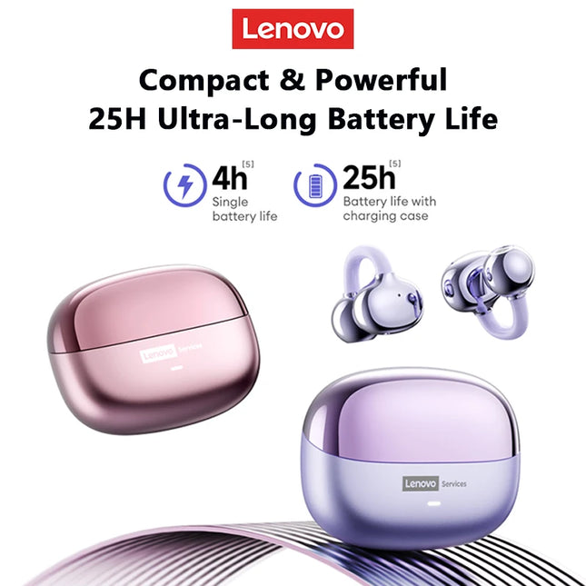 Casque Bluetooth Lenovo Pro LE3  : Réduction de Bruit Active, 25h d'Autonomie, Écouteurs Sport Clip Ear (IPX4, Bluetooth 6.0) - Gris/Violet/Beige/Rose