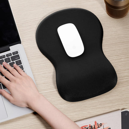 Tapis de Souris Ergonomique avec Repose-Poignet – Noir avec Support de Poignet – Base Dure Antidérapante – Mousse à Mémoire de Forme – Surface Tissu Lisse – Portable pour Bureau / Maison – Caoutchouc Durable