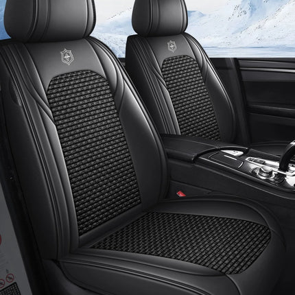Housses de Siège de Voiture 5 Places Premium – Cuir PU – Tissu en Soie Glacée – Couverture Complète – Appui-Tête Fendu – Antidérapant – Durable – Ajustement Universel – 95% des Voitures