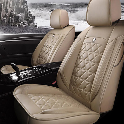 Housse de Siège de Voiture 5 Places Universelle – Pour la Plupart des Sièges de Voiture – Éponge et Cuir Artificiel – Rembourrage Mousse à Mémoire de Forme – Imperméable – Toutes Saisons – Rangement et Organisation – Protection Complète