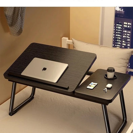 Table Ergonomique Pliable – Lit Intégré – Bureau Paresseux pour Ordinateur Portable – Hauteur Réglable – Polyvalent – Forme en L – Bois Massif – Poids 2,1 kg – Coloris Noir, Blanc, Bois – Moderne et Compact