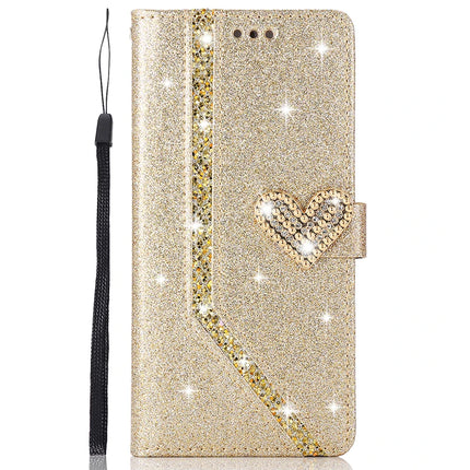 Coque Livret Cuir Étincelante Glitter avec Dragonne | Pour iPhone 17 Pro Max Air 16E 15 Plus 14 13 12 MINI 11 Pro XR XS Max