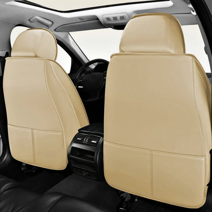 Housse de Siège de Voiture 5 Places – Nouveau Support Lombaire Fixe – Cuir Nappa Soie Glacée – Universel Quatre Saisons – Adapté à la Plupart des Voitures – Mousse PE Rembourrée