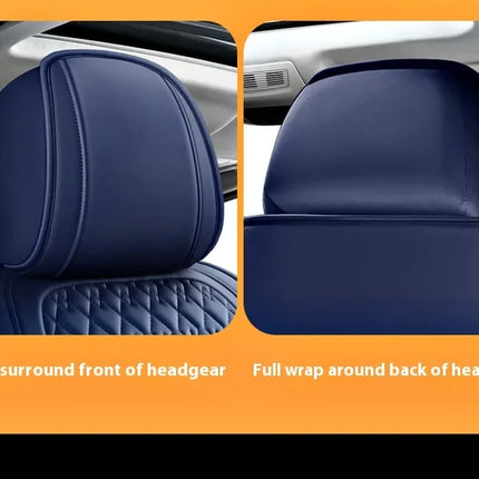 Housse de Siège de Voiture 5 Places – Nouveau Support Lombaire Fixe – Cuir Nappa Soie Glacée – Universel Quatre Saisons – Adapté à la Plupart des Voitures – Mousse PE Rembourrée