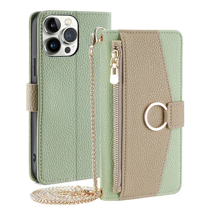 Pochette Bandoulière Zip Cuir PU avec Miroir | Pour iPhone 16 Pro Max 16E 15 Plus 14 13 12 11 X XR | Étui Portefeuille Flip et Dragonne Longue