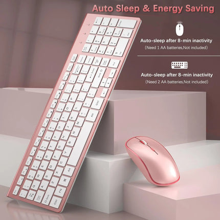Clavier et Souris Sans Fil 2.4G – Ensemble Portable Full Size avec Pavé Numérique et Souris 2400 DPI – Design Ergonomique Rose pour PC, Ordinateur, Laptop et Gaming