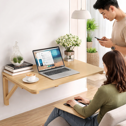Table Murale Pliable en Bois Massif – Table à Manger / Bureau d’Ordinateur / Table d’Apprentissage – Tailles : 60×40 cm, 75×50 cm, 80×60 cm, 100×60 cm – Design Classique – Bois de Pin Naturel – Charge Jusqu’à 136 kg – Mécanisme à Dégagement Simple