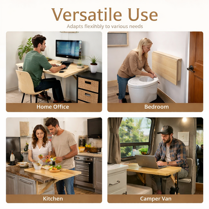 Table Murale Pliable en Bois Massif – Table à Manger / Bureau d’Ordinateur / Table d’Apprentissage – Tailles : 60×40 cm, 75×50 cm, 80×60 cm, 100×60 cm – Design Classique – Bois de Pin Naturel – Charge Jusqu’à 136 kg – Mécanisme à Dégagement Simple