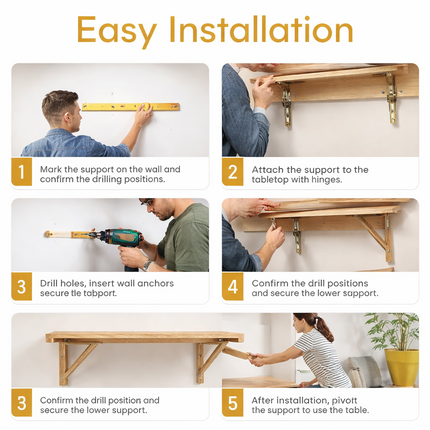 Table Murale Pliable en Bois Massif – Table à Manger / Bureau d’Ordinateur / Table d’Apprentissage – Tailles : 60×40 cm, 75×50 cm, 80×60 cm, 100×60 cm – Design Classique – Bois de Pin Naturel – Charge Jusqu’à 136 kg – Mécanisme à Dégagement Simple