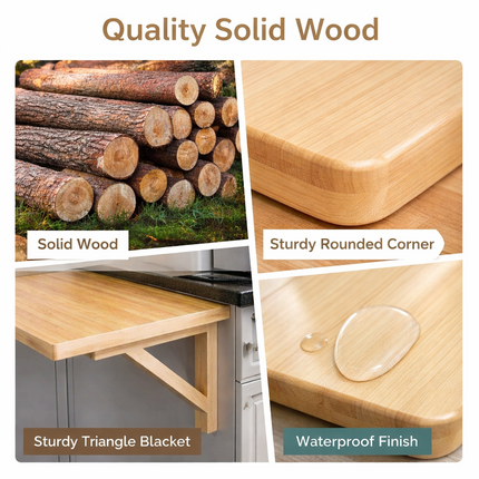 Table Murale Pliable en Bois Massif – Table à Manger / Bureau d’Ordinateur / Table d’Apprentissage – Tailles : 60×40 cm, 75×50 cm, 80×60 cm, 100×60 cm – Design Classique – Bois de Pin Naturel – Charge Jusqu’à 136 kg – Mécanisme à Dégagement Simple