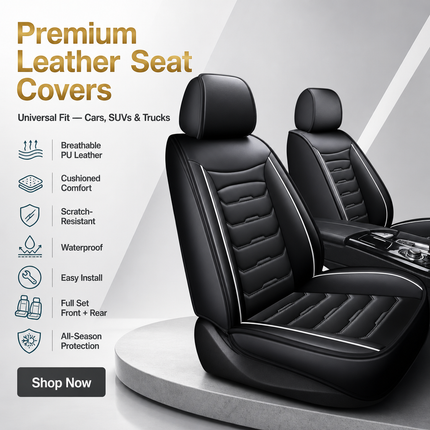 Housses de Siège de Voiture en Cuir Véritable 5 Places – Toutes Saisons – Universelles – Adaptées aux Voitures, SUV, Camions – Accessoires Intérieurs Automobiles Durables de Qualité Supérieure – Fibre Synthétique – Remplissage Coton