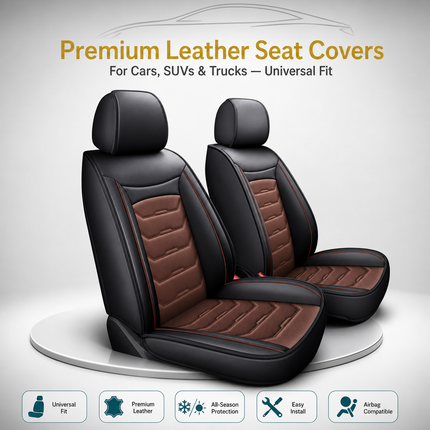 Housses de Siège de Voiture en Cuir Véritable 5 Places – Toutes Saisons – Universelles – Adaptées aux Voitures, SUV, Camions – Accessoires Intérieurs Automobiles Durables de Qualité Supérieure – Fibre Synthétique – Remplissage Coton