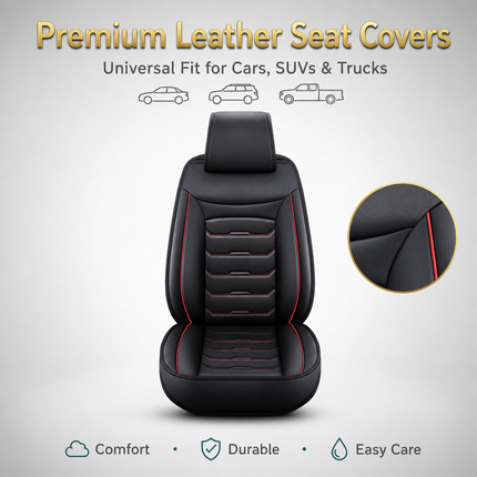 Housses de Siège de Voiture en Cuir Véritable 5 Places – Toutes Saisons – Universelles – Adaptées aux Voitures, SUV, Camions – Accessoires Intérieurs Automobiles Durables de Qualité Supérieure – Fibre Synthétique – Remplissage Coton