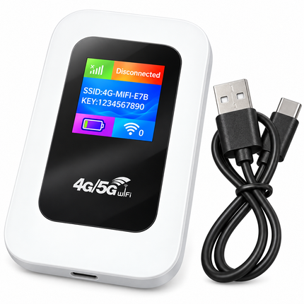 Appareil WiFi Hotspot Mobile 4G/5G – Connectivité 4G LTE CAT4 – Internet 300 Mbps – Routeur WiFi Portable avec Carte SIM – Batterie 2100 mAh – Plus de 10 Heures d’Autonomie – Connexion jusqu’à 10 Appareils – USB‑C Plug and Play – Extérieur, Voyage, Maison