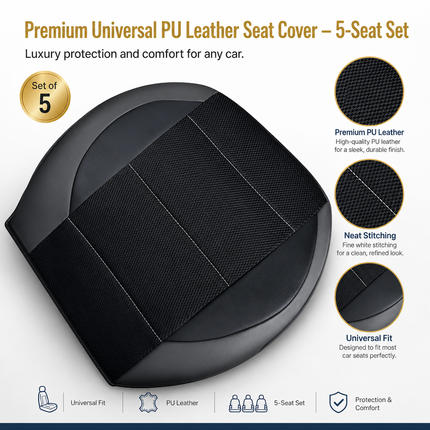 Housse de Siège de Voiture Universelle en Cuir PU – Ensemble Complet 9 Pièces – Luxe – 5 Sièges – Haute Qualité – Protection Complète 5 Places pour Voitures, SUV, Camions, Fourgonnettes