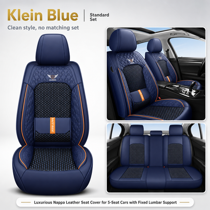 Housse de Siège de Voiture 5 Places – Nouveau Support Lombaire Fixe – Cuir Nappa Soie Glacée – Universel Quatre Saisons – Adapté à la Plupart des Voitures – Mousse PE Rembourrée