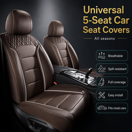Housses de Siège de Voiture Universelles 5 Places – Style Professionnel Simple – Confortables et Durables pour Toutes les Saisons – Adaptées à la Plupart des Véhicules – Cuir Artificiel – Mousse PE Rembourrée