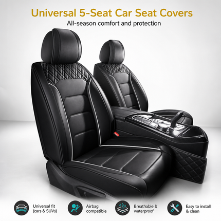 Housses de Siège de Voiture Universelles 5 Places – Style Professionnel Simple – Confortables et Durables pour Toutes les Saisons – Adaptées à la Plupart des Véhicules – Cuir Artificiel – Mousse PE Rembourrée