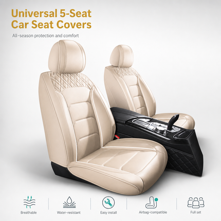 Housses de Siège de Voiture Universelles 5 Places – Style Professionnel Simple – Confortables et Durables pour Toutes les Saisons – Adaptées à la Plupart des Véhicules – Cuir Artificiel – Mousse PE Rembourrée
