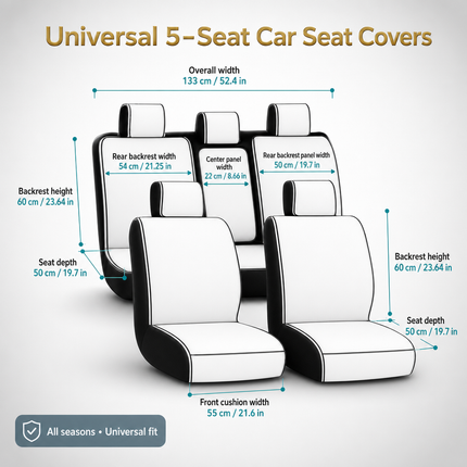 Housses de Siège de Voiture Universelles 5 Places – Style Professionnel Simple – Confortables et Durables pour Toutes les Saisons – Adaptées à la Plupart des Véhicules – Cuir Artificiel – Mousse PE Rembourrée