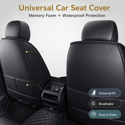 Housse de Siège de Voiture 5 Places Universelle – Pour la Plupart des Sièges de Voiture – Éponge et Cuir Artificiel – Rembourrage Mousse à Mémoire de Forme – Imperméable – Toutes Saisons – Rangement et Organisation – Protection Complète