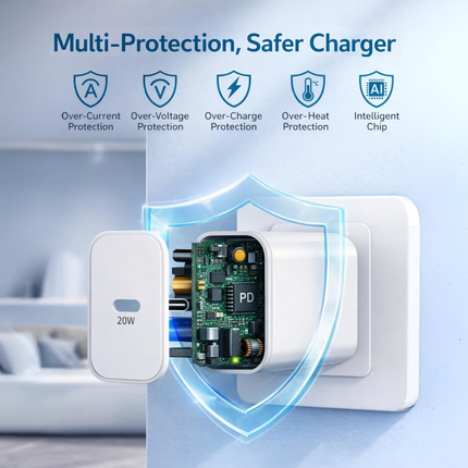 Chargeur Secteur 20W PD + Câble USB-C vers Lightning 3m (10ft) - Charge Rapide pour iPhone 14 13 12 11 Pro Max XR iPad AirPods