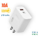 Chargeur Mural Rapide 120W 2 en 1 – Double Port USB-A et USB-C PD – Bloc d’Alimentation Universel pour iPhone, Samsung, Xiaomi, Redmi – Prise US