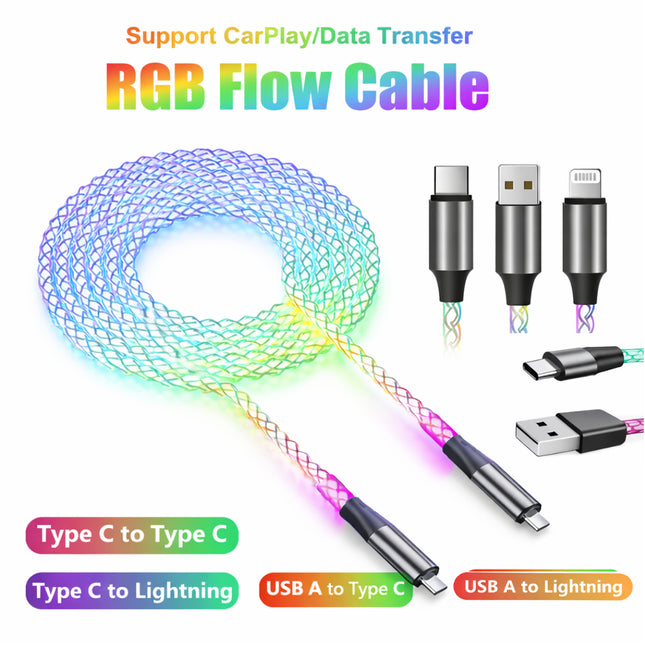 Câble de Charge et de Données USB-A vers Type-C / Micro / Lightning 66W – Charge Rapide avec Indicateur Lumineux LED – Compatible Samsung, Xiaomi, iPhone et Appareils Connectés